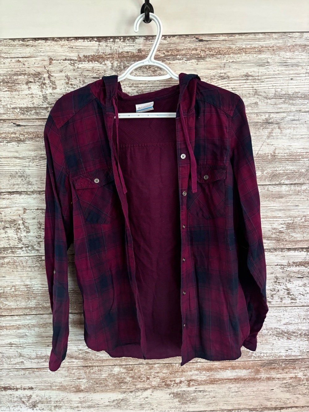 Columbia Women's Plaid Button-Down Hooded Shirt